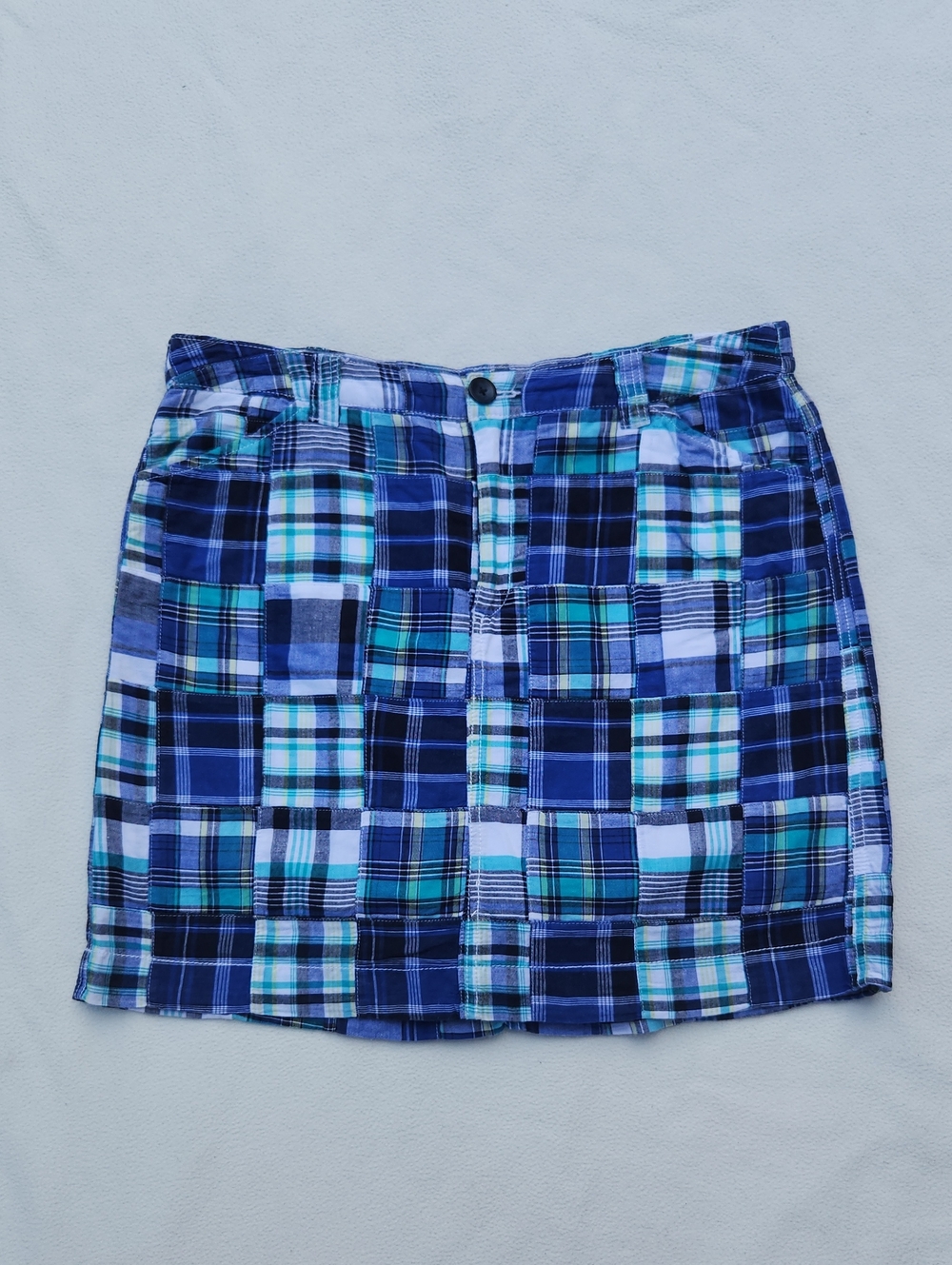Croft& Barrow Blue Patchwork Plaid Lined Mini Skort - Size 14